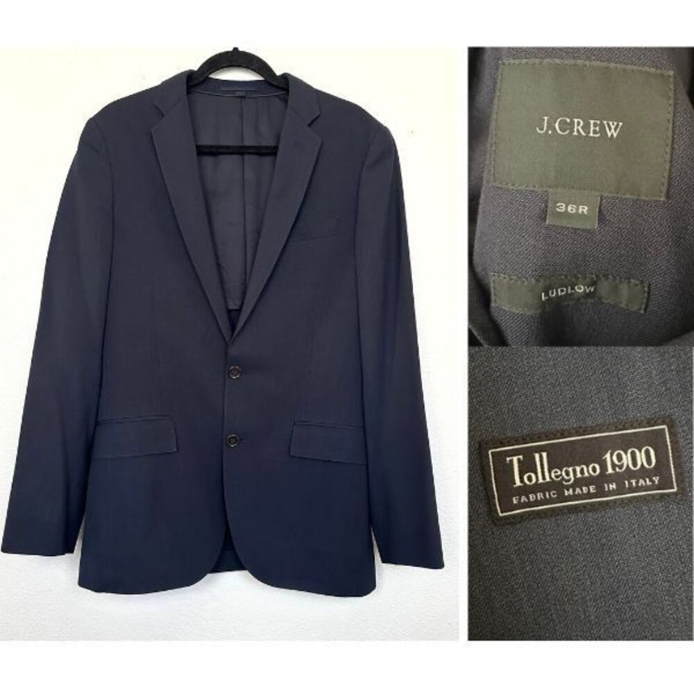 J.Crew Ludlow Sport Coat Blazer Tellegno 1900 Navy Blue 100% Wool Men's Size 36R